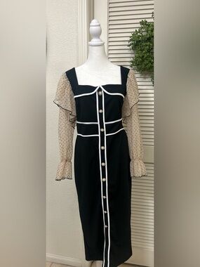 ✨ Chic Black & Sheer Polka Dot Sleeve Dress ✨